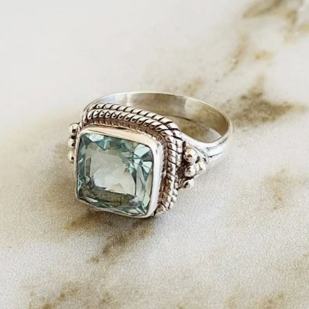 NEW Luxe Silver Plated Blue Topaz Crystal Chunky Statement Ring - Picture 2 of 9